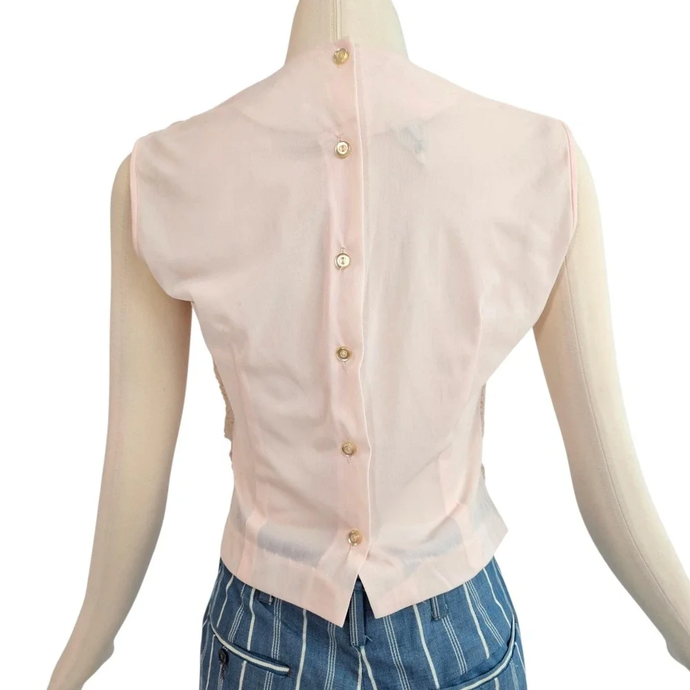 Vintage 1960's Pink Textured Blouse Top Shirt Majorette Tie Waist Band - Picture 11 of 13